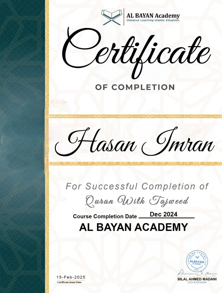 certificate for hasan imran