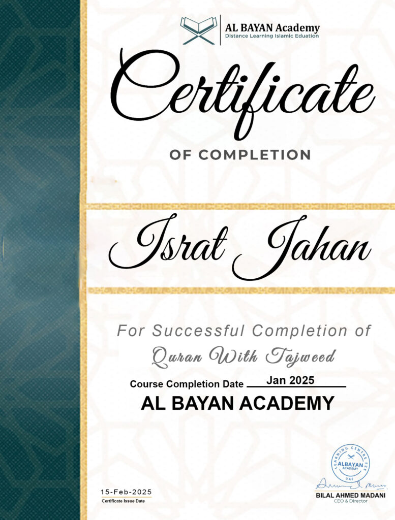 certificate for israt jahan